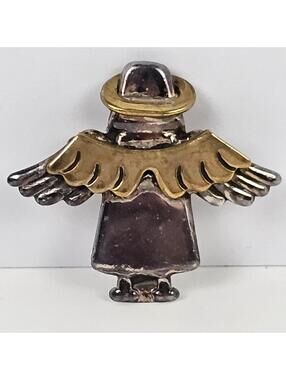 Vintage Mexican Sterling Silver & Brass Angel Halo Brooch Pin – Mixed Metal 1.5"